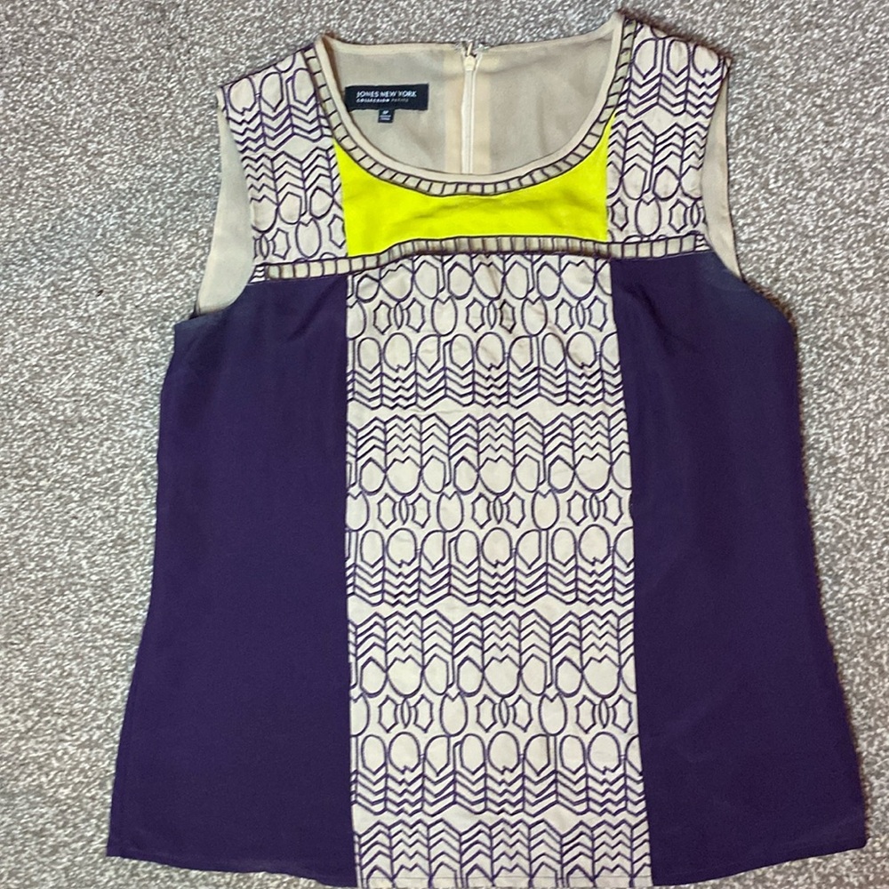 Jones New York Petite unique dress top purple/tan/green size 6p